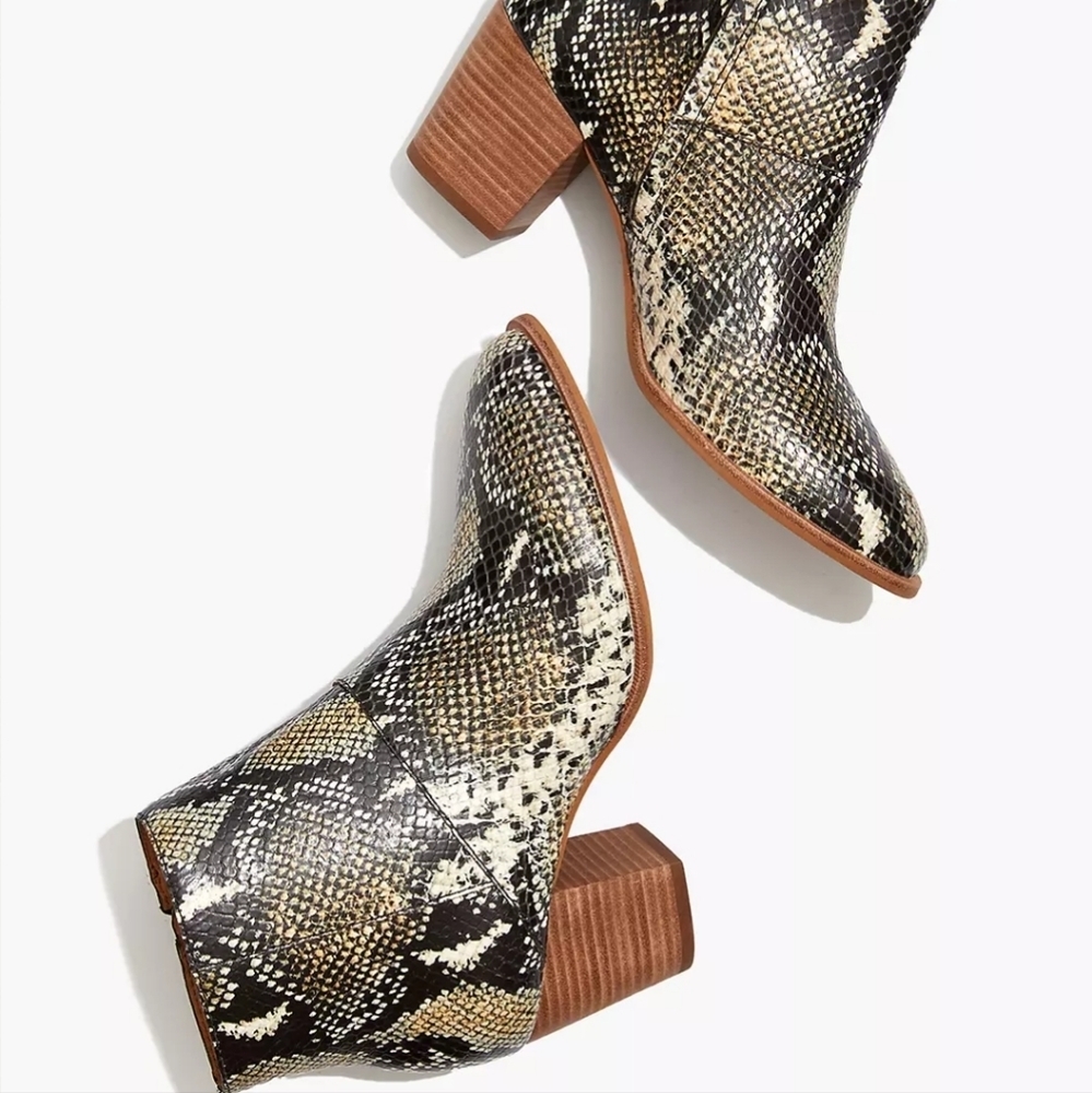 Madewell Rosie Snakeskin Heeled Booties Ankle Boots Neutral Boho Python 7 New - Picture 8 of 8